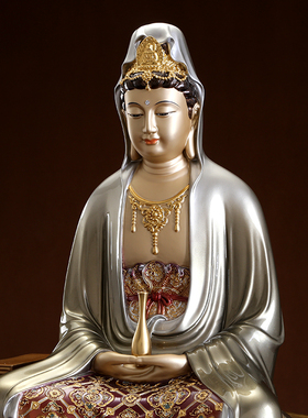 新中式铜雕观音佛像掐丝镶金