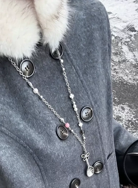 银色花朵勺子浮雕串珠长款项链