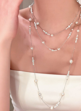 千金风多层满天星珍珠叠戴项链女