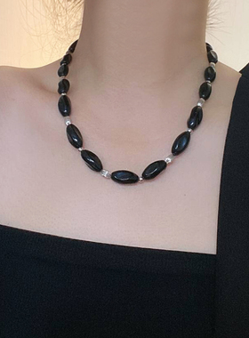 金属串珠女黑色异形不规则项链