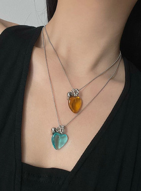 彩色水晶爱心项链抽拉可调节颈链