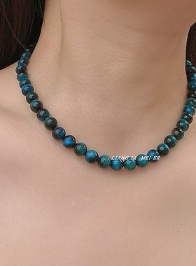 虎眼石串珠女高档圆珠锁骨链