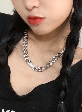 欧美时髦粗链条项链短款毛衣链