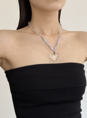 清凉感透明圆珠爱心仿白水晶项链