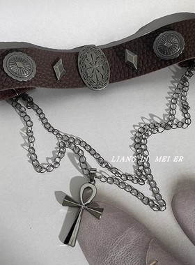 金属皮质双层女十字架项圈颈链