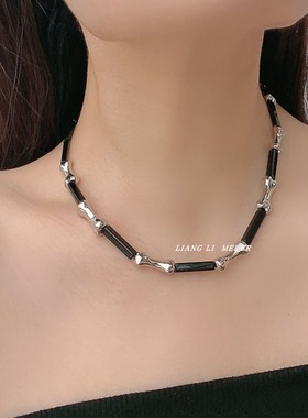 金属方块拼接女竹节冷淡风锁骨链