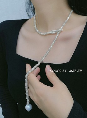 珍珠金属串珠女简约几何毛衣项链