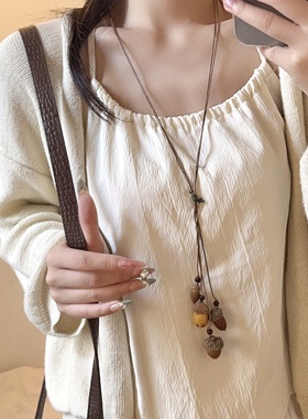 复古民族风陶瓷松子编织项链女