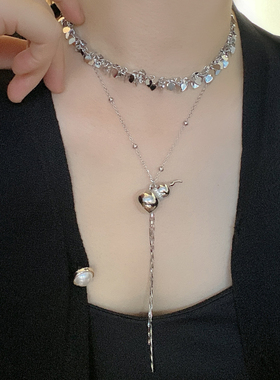 金属流苏女多层爱心葫芦项链
