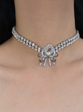 金属镶钻女心脏爱心项链锁骨链