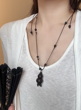 新中式木质串珠葫芦吊坠编绳项链