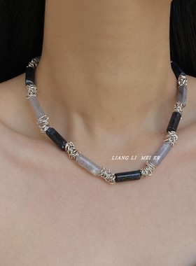 金属树枝金属碎圈女竹节串珠项链