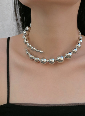 金属串珠女镶钻金属球锁骨链项圈