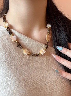 碎石串珠不规则天然贝壳片项链