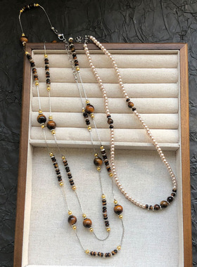 复古美拉德串珠虎眼石叠戴项链