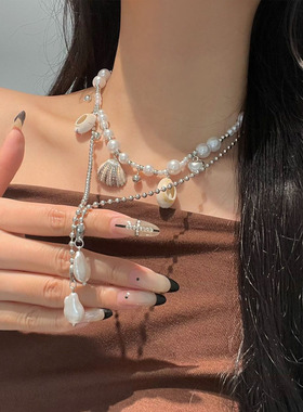 海洋系列贝海螺珍珠双层叠戴项链