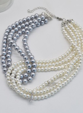 珍珠多层女拼色星星毛衣项链