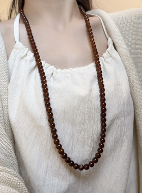 美拉德棕色水晶串珠长款叠戴项链