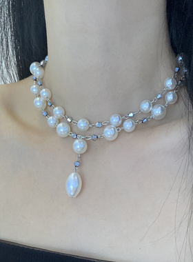 珍珠串珠双层女巴洛克水晶项链