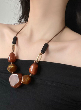 不规则串珠项链女毛衣链可抽拉