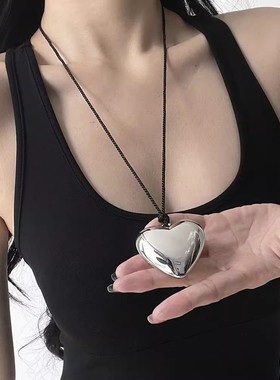 金属大爱心水晶项链女银色心颈链