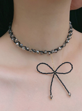 水晶串珠女蝴蝶结项链锁骨链