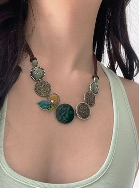 纽扣拼接项链颈链女锁骨链