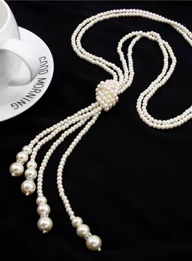 长款珍珠多层流苏打结可调项链女