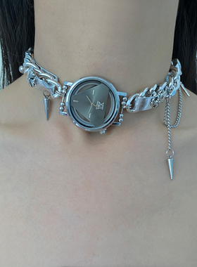 金属皮质女表盘复古项圈项链