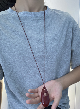 树脂皮绳长女几何水滴项链毛衣链