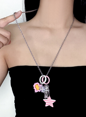 少女多巴胺粉色卡通猫爱心项链