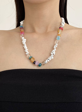 民族风天然不规则碎石水晶串珠项