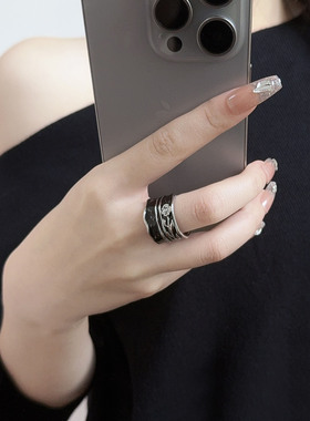 不规则异形水波纹环绕开口戒指女