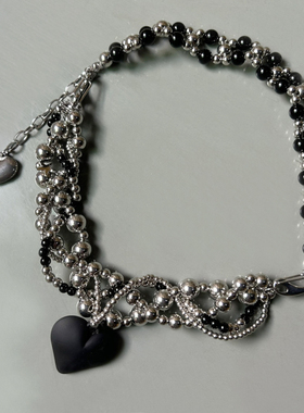 金属串珠流苏女爱心坠项链锁骨链