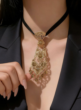 甜酷满钻镂空领带choker颈圈项链