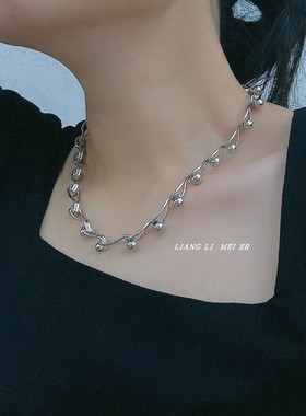 金属编织拼接女金属球项链