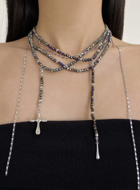 破碎幻彩串珠流苏多层锁骨项链
