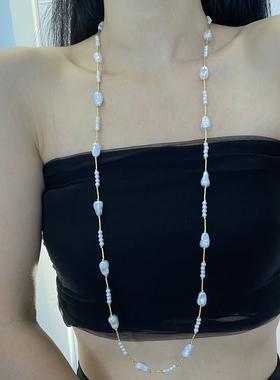 珍珠异型串珠长款巴洛克项链颈链