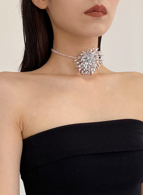 高级感银水晶烟花流苏水晶项链