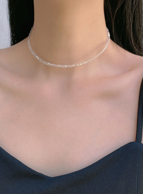 冷淡风水晶花串珠项链颈圈女