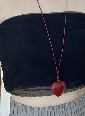 金属皮绳女爱心吊坠项链毛衣链