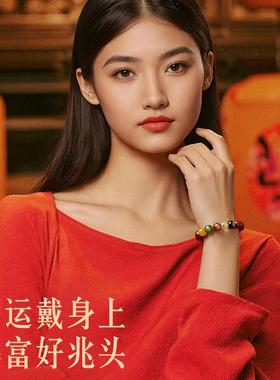 天然原矿朱砂手串五路财神手链