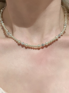 珍珠项链原创设计贝珠高级感气质圆珠链轻奢双层锁骨链