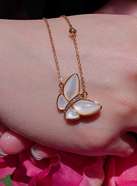 白蝴蝶锆石项链人工合成宝石白色女士复古项链法式复古锁骨链轻奢