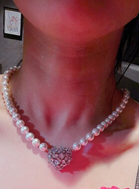 璀璨水滴爱心宝石项链 设计师镀18K金告白心心锆石贝珠项链