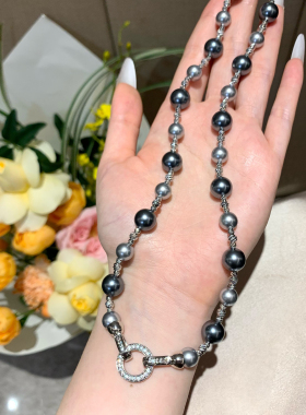 消失的她倪妮款真多麻灰珍珠项链女强光轻奢港风锁骨链礼物