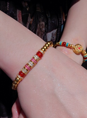 点钻苹果珠钻筒手串气质手链红刚玉女式精致礼物金珠