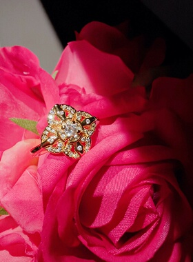 指环戒指轻奢方形高级感金色送女朋友礼物合欢如意金刚杵开口戒