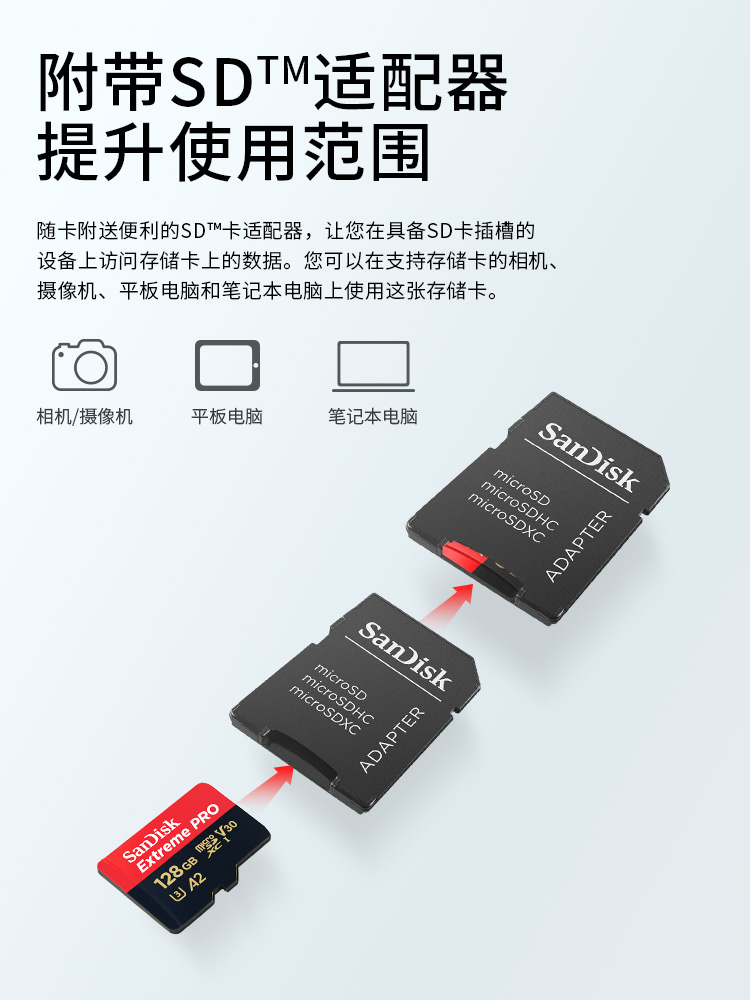 闪迪tf内存卡128g手机microsd卡大疆无人机内存专用gopro相机卡4K-图3