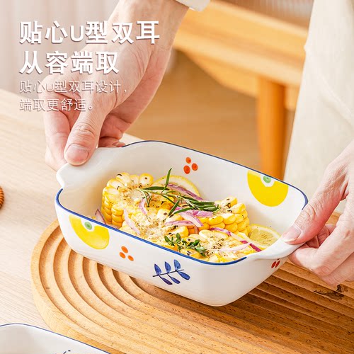 焗饭烘焙芝士碗釉下彩陶瓷双耳焗饭碗餐具微波炉盘子烤箱专用器皿 - 图0